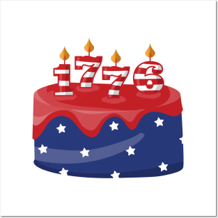 4th of July Happy Birthday America cake American Flag Gift Posters and Art